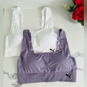 PUMA Women's Seamless Convertible Sports Bra, 2-pack White and Purple/ Large